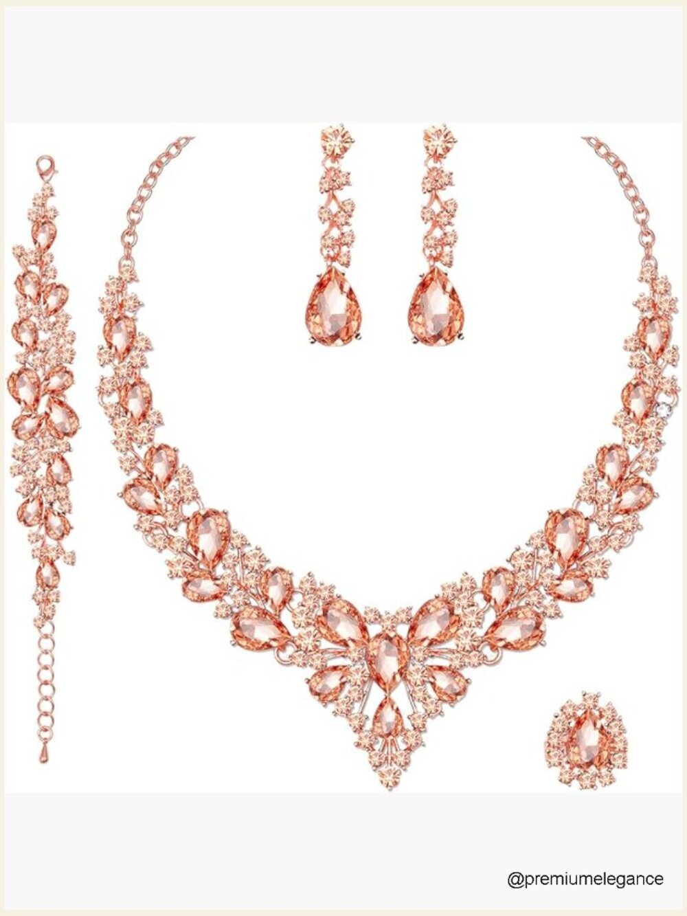 Austrian Crystal Bridal Jewelry Set - Necklace Earrings Bracelet Ring